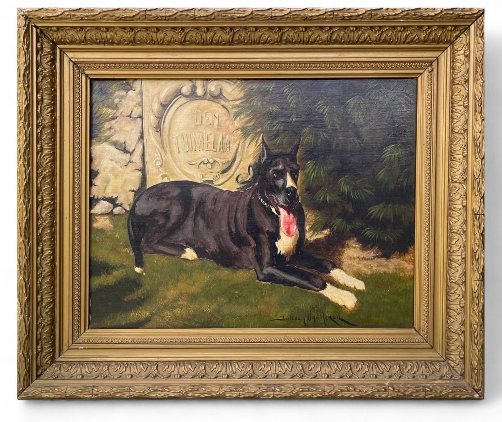 Great Dane, Beautiful Vintage Painting of a Large Black Dog 